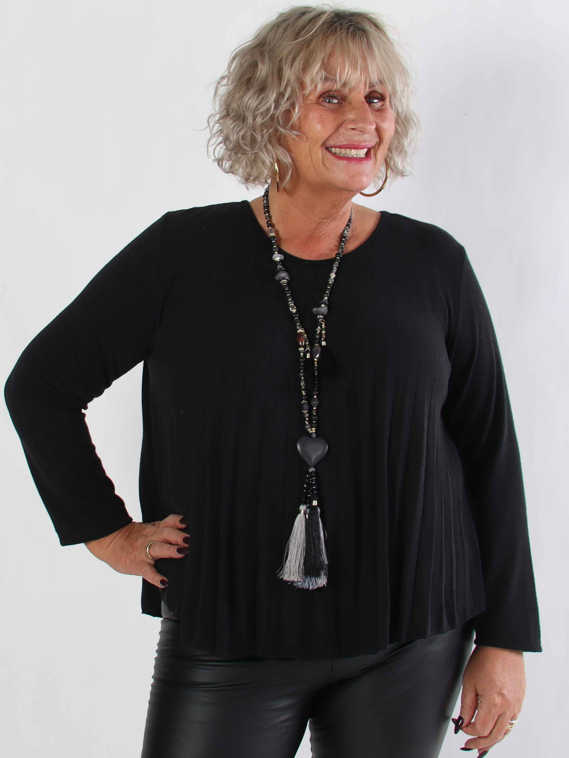 Anita Shirt - Blød plisseret plus size strikbluse i viskose og uld